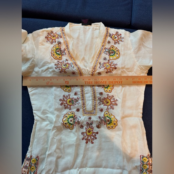 brand Indian off white embroidery Sparkle linen Tunic Top Kurta. M-36 - size 4/6 - Picture 14 of 16